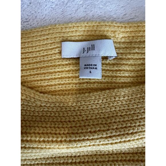 J. Jill Sweater L Mustard Yellow striped Ribbed Pullover boat Neck Long Sleeve - Picture 6 of 8